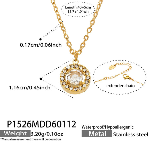 Wholesale Women's Stainless Steel 18K Gold Plated Water Drop Full Diamond Zircon Pendant Necklace And Earrings Set
