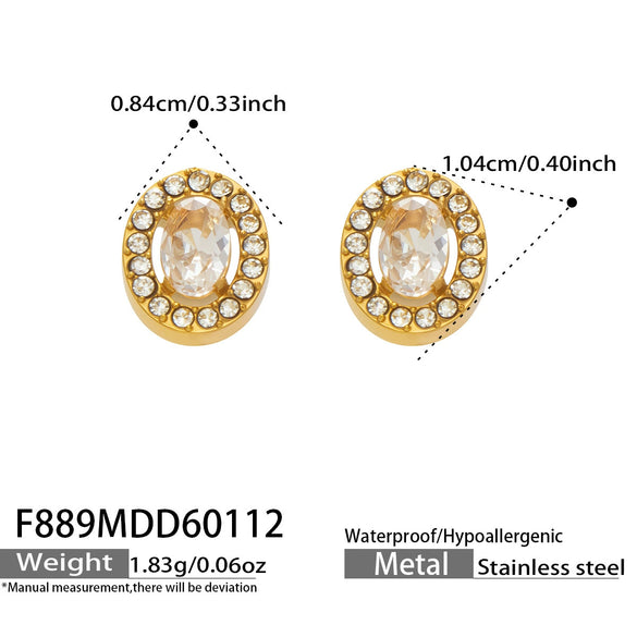 Wholesale Women's Stainless Steel 18K Gold Plated Water Drop Full Diamond Zircon Pendant Necklace And Earrings Set
