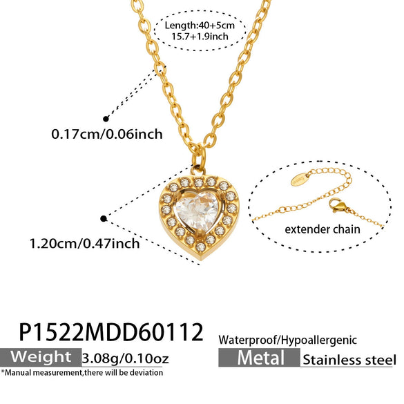 Wholesale Women's Stainless Steel 18K Gold Plated Water Drop Full Diamond Zircon Pendant Necklace And Earrings Set