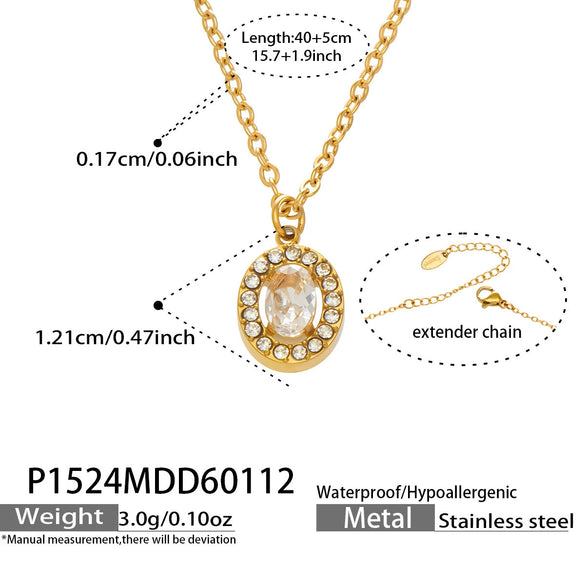 Wholesale Women's Stainless Steel 18K Gold Plated Water Drop Full Diamond Zircon Pendant Necklace And Earrings Set