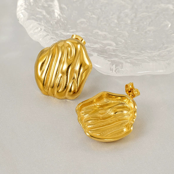 Wholesale Women's Stainless Steel 18K Gold Pleated Asymmetrical Geometric Electroplated Earrings