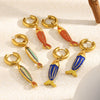 Wholesale Women's Stainless Steel 18K Goldplated Colorful Enamel Animal Zodiac Style Earrings
