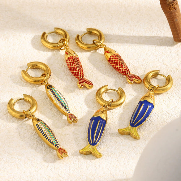Wholesale Women's Stainless Steel 18K Goldplated Colorful Enamel Animal Zodiac Style Earrings