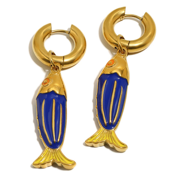 Wholesale Women's Stainless Steel 18K Goldplated Colorful Enamel Animal Zodiac Style Earrings