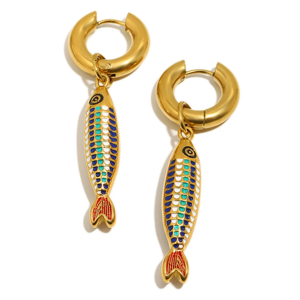 Wholesale Women's Stainless Steel 18K Goldplated Colorful Enamel Animal Zodiac Style Earrings