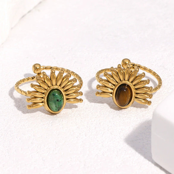 Wholesale Women's Stainless Steel 18K Goldplated Flowershaped Ring With Simple Style