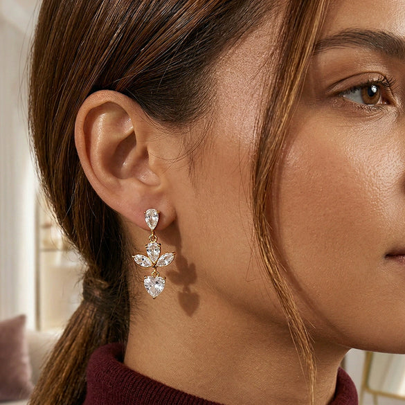 Wholesale Women's Stainless Steel 18K Goldplated Geometric Flower Stud Earrings