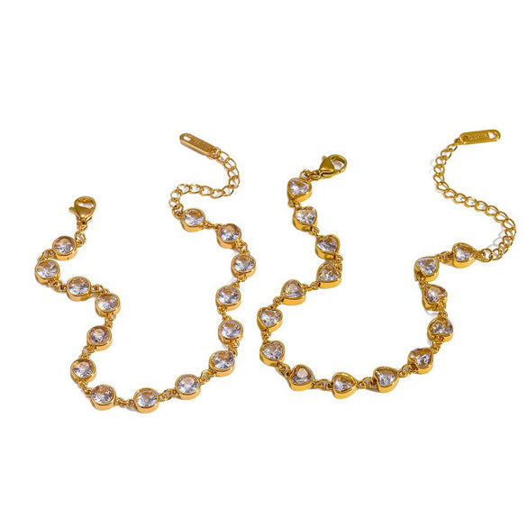 Wholesale Women's Stainless Steel 18K Goldplated Geometric Heartshaped Zirconia Bracelet Light Luxury Highend Jewelry