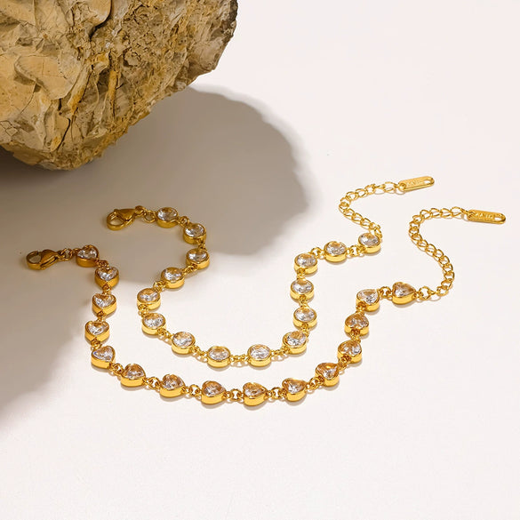 Wholesale Women's Stainless Steel 18K Goldplated Geometric Heartshaped Zirconia Bracelet Light Luxury Highend Jewelry
