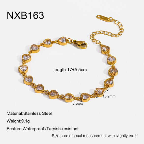 Wholesale Women's Stainless Steel 18K Goldplated Geometric Heartshaped Zirconia Bracelet Light Luxury Highend Jewelry