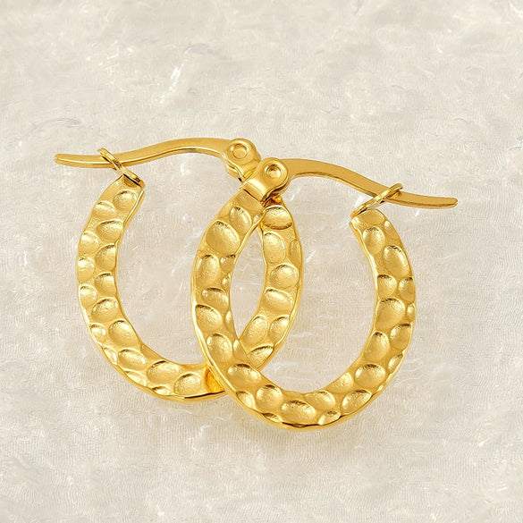 Wholesale Women's 316L Stainless Steel 18K Goldplated Geometric Oval Embossed Earrings
