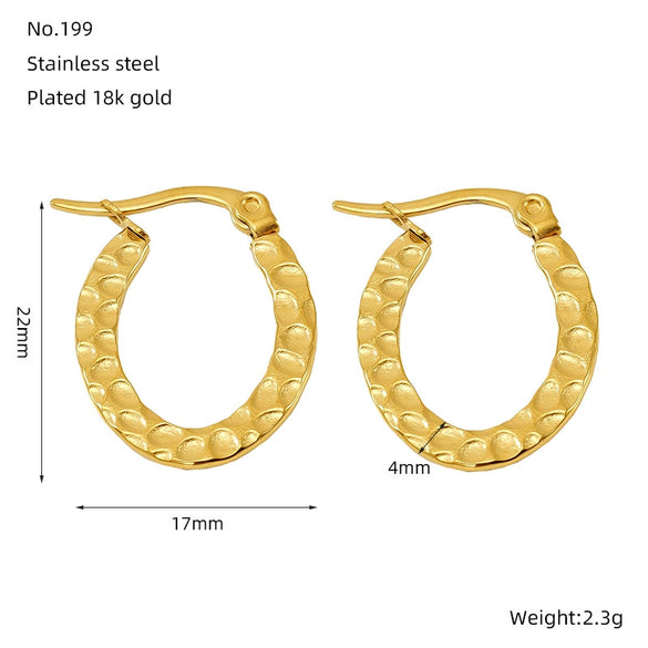 Wholesale Women's 316L Stainless Steel 18K Goldplated Geometric Oval Embossed Earrings