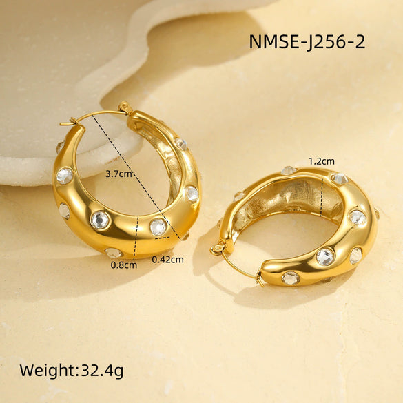 Wholesale Women's Stainless Steel 18K Inlaid Pearl Zircon Geometric Earrings With Electroplating