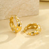 Wholesale Women's Stainless Steel 18K Inlaid Pearl Zircon Geometric Earrings With Electroplating