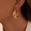 Wholesale Women's Stainless Steel 18K Inlaid Pearl Zircon Geometric Earrings With Electroplating
