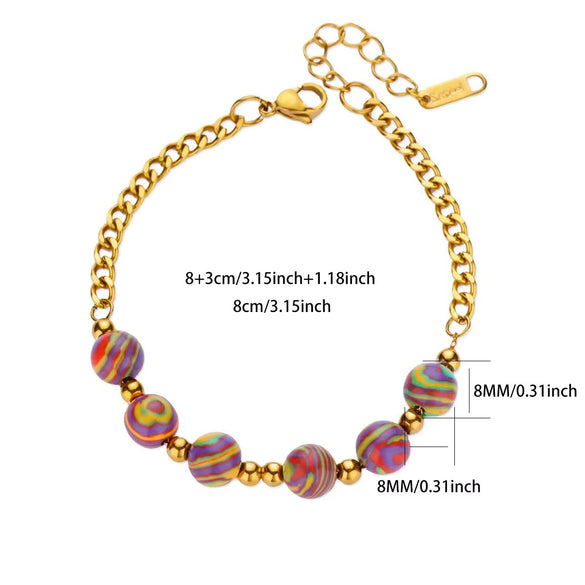 Wholesale Women's Stainless Steel 18K Macaron Beaded Geometric Volcanic Stone Dripping Oil Simple Ancient Style Minimalist Bracelet Jewelry