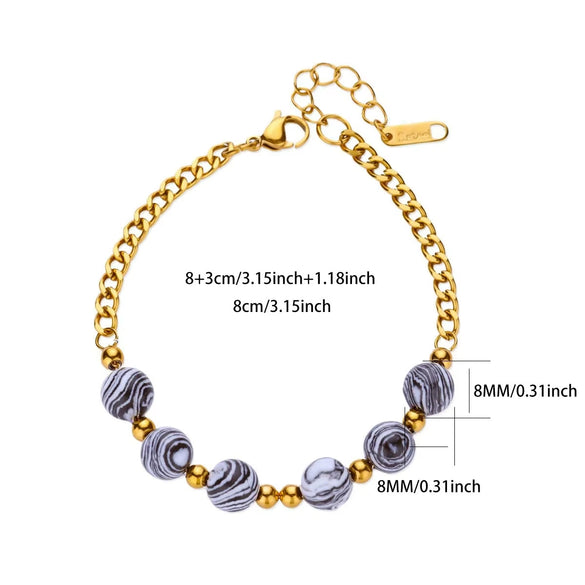 Wholesale Women's Stainless Steel 18K Macaron Beaded Geometric Volcanic Stone Dripping Oil Simple Ancient Style Minimalist Bracelet Jewelry