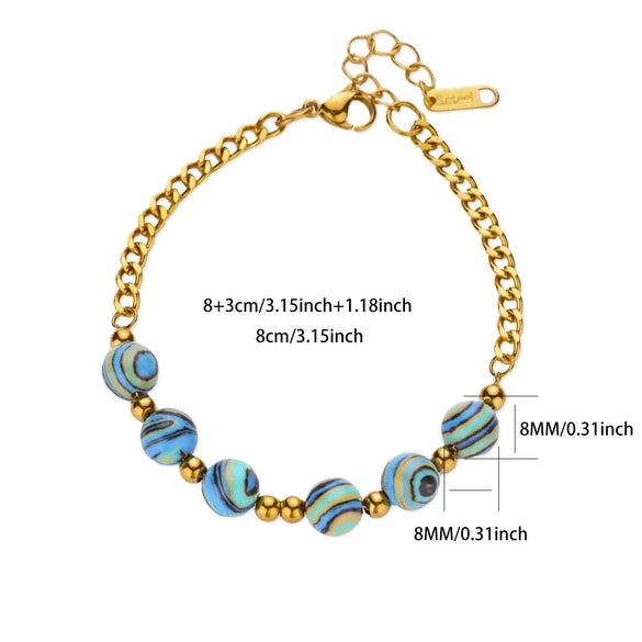 Wholesale Women's Stainless Steel 18K Macaron Beaded Geometric Volcanic Stone Dripping Oil Simple Ancient Style Minimalist Bracelet Jewelry