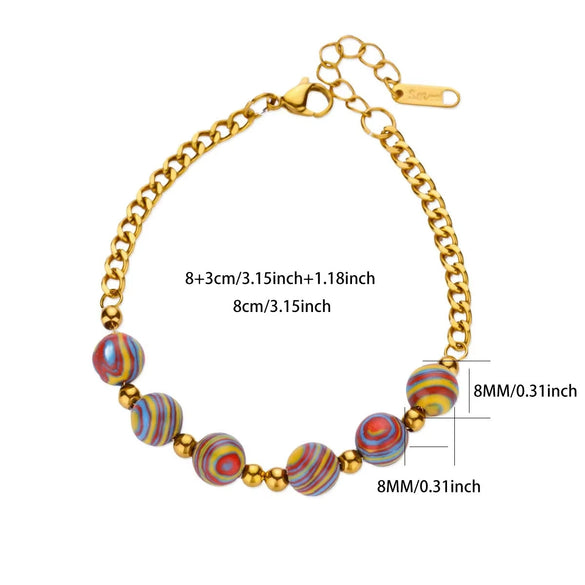 Wholesale Women's Stainless Steel 18K Macaron Beaded Geometric Volcanic Stone Dripping Oil Simple Ancient Style Minimalist Bracelet Jewelry