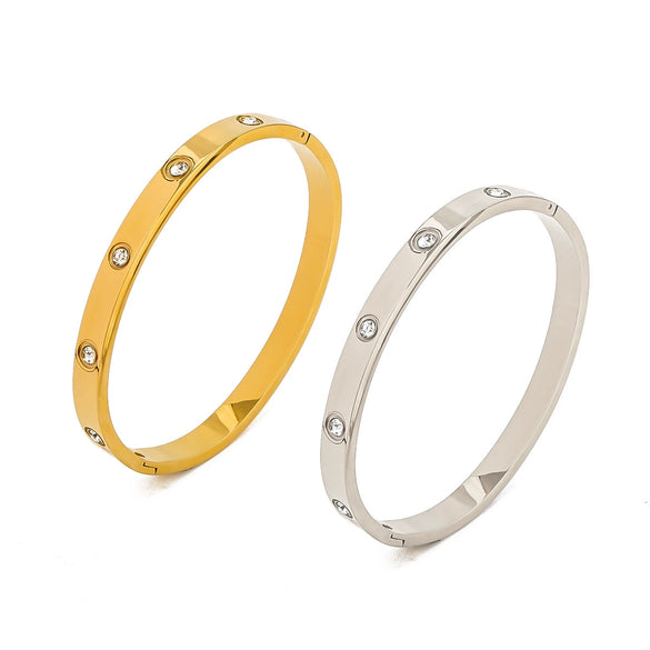 Wholesale Women's Stainless Steel 18K Plated Round Convex Zircon Buckle Bracelet Electroplated