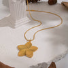 Wholesale Women's Stainless Steel 18K Real Gold Plated Flower Pendant Necklace With Snake Chain French Retro Texture