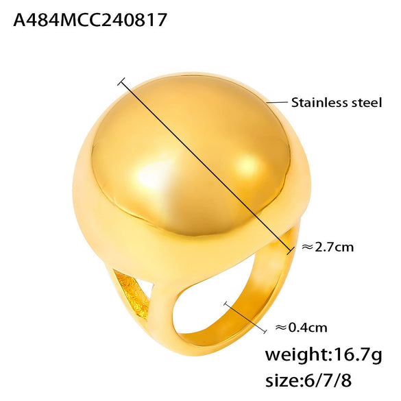 Wholesale Women's Stainless Steel 18K Real Gold Plated Geometric Retro Chubby Spherical Ring