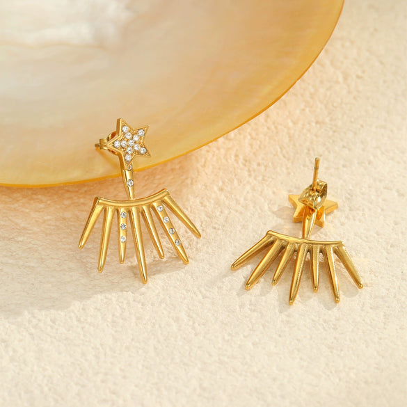 Wholesale Women's Stainless Steel 18K Star Geometric Fashion Exaggerated Electroplated Earrings