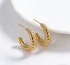 Wholesale Women's Stainless Steel 14K Vacuum Plated Geometric Cshaped Textured Twist Earrings Accessories