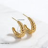 Wholesale Women's Stainless Steel 14K Vacuum Plated Geometric Cshaped Textured Twist Earrings Accessories