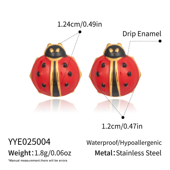 Wholesale Women's Stainless Steel Ladybug Earrings With Pvd Furnace Vacuum Real Gold Plating
