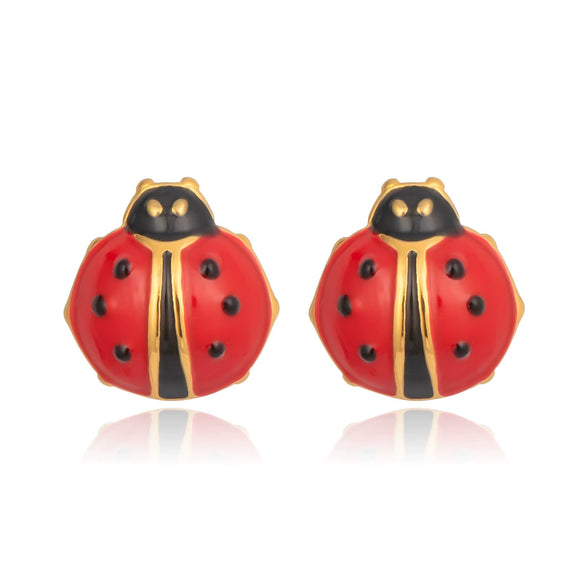 Wholesale Women's Stainless Steel Ladybug Earrings With Pvd Furnace Vacuum Real Gold Plating
