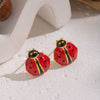 Wholesale Women's Stainless Steel Ladybug Earrings With Pvd Furnace Vacuum Real Gold Plating