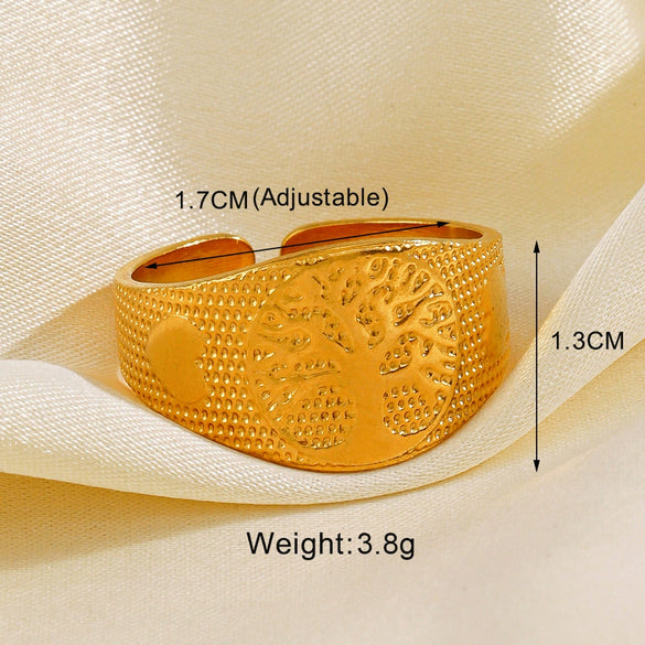 Wholesale Women's Stainless Steel Leaf Geometric Lines Cross Opening Adjustable Ring With Electroplating
