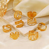 Wholesale Women's Stainless Steel Leaf Geometric Lines Cross Opening Adjustable Ring With Electroplating