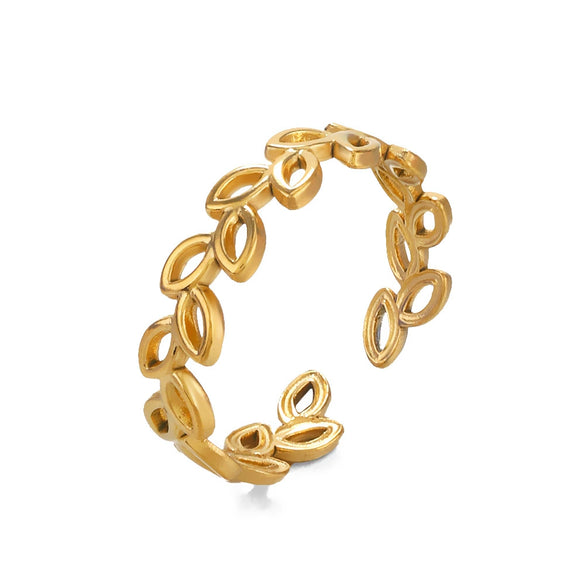 Wholesale Women's Stainless Steel Leaf Geometric Open Adjustable Ring With Electroplating