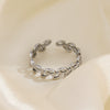 Wholesale Women's Stainless Steel Leaf Geometric Open Adjustable Ring With Electroplating