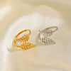 Wholesale Women's Stainless Steel Leaf Open Ring 18K Gold Plated