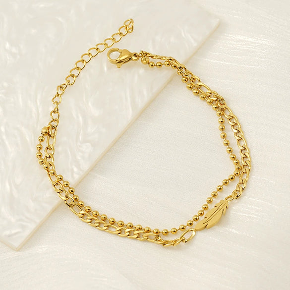 Wholesale Women's Stainless Steel Leaf Pattern Feather Foot Chain