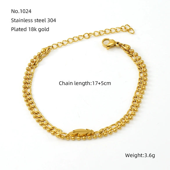 Wholesale Women's Stainless Steel Leaf Pattern Feather Foot Chain