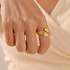 Wholesale Women's Stainless Steel Leaf Ring Opening Adjustable Electroplated Design