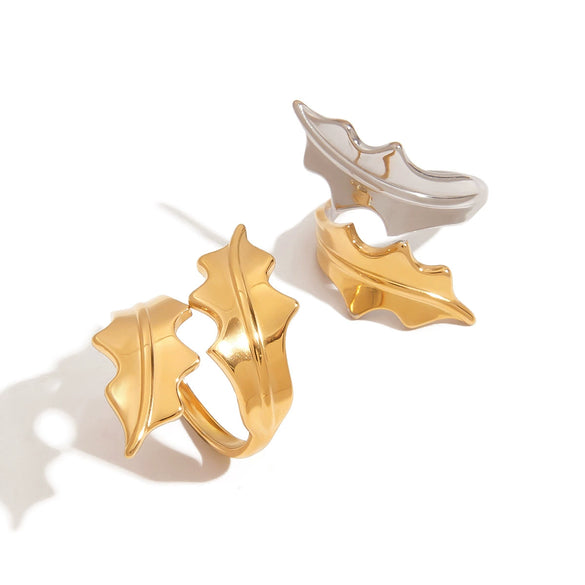 Wholesale Women's Stainless Steel Leaf Shaped Electroplated Ring Jewelry