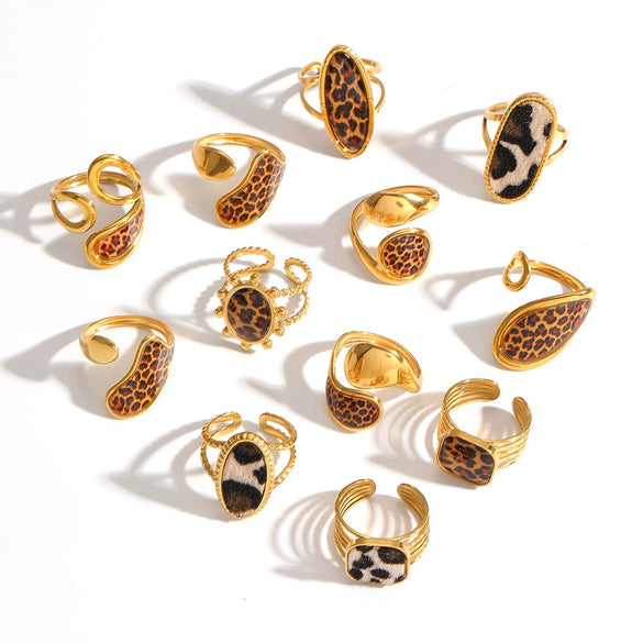 Wholesale Women's Stainless Steel Leopard Print Open Ring With Vacuum Plating Niche Design