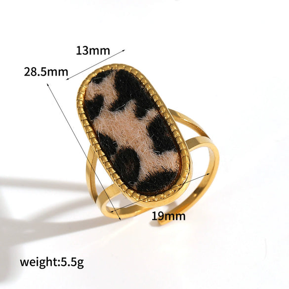 Wholesale Women's Stainless Steel Leopard Print Open Ring With Vacuum Plating Niche Design