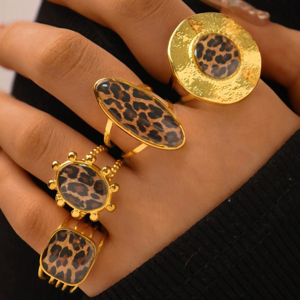 Wholesale Women's Stainless Steel Leopard Print Open Ring With Vacuum Plating Niche Design