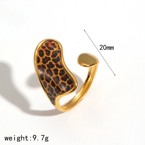 Wholesale Women's Stainless Steel Leopard Print Open Ring With Vacuum Plating Niche Design