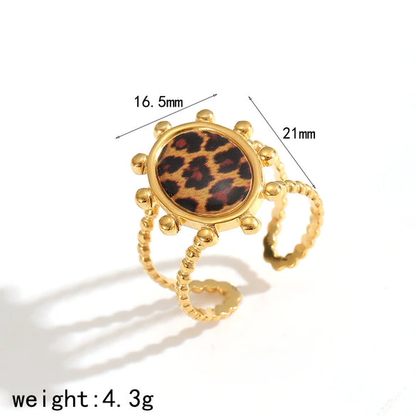 Wholesale Women's Stainless Steel Leopard Print Open Ring With Vacuum Plating Niche Design