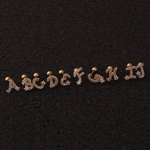 Wholesale Women's Stainless Steel Letter Earrings Microinlaid Zircon