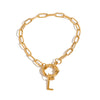 Wholesale Women's Stainless Steel Letter Pendant Ochain Bracelet With 18K Gold Electroplating Jewelry