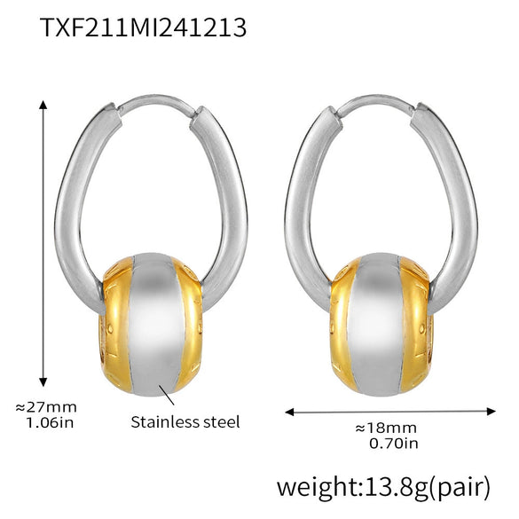 Wholesale Women's 316L Stainless Steel Light Luxury Geometric Electroplated Love Texture Brushed Color Retention Earrings
