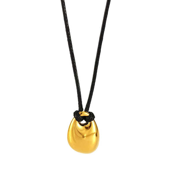 Wholesale Women's 316L Stainless Steel Light Luxury Geometric Water Drops Specialshaped High Polished Texturization Leather Rope Pull Adjusting Sweater Necklace Jewelry